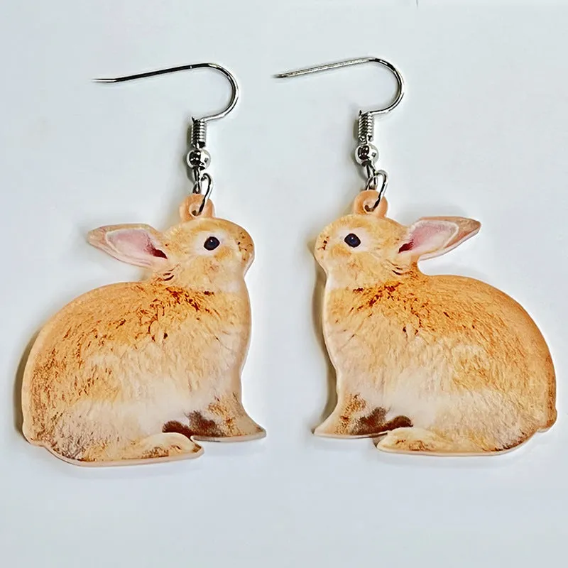 Wholesale Rabbit Flower Basket Cute Printed Easter Egg Chicken Spring Flower Earrings