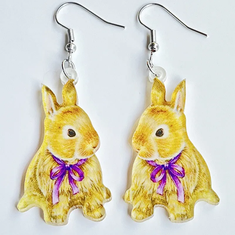 Wholesale Rabbit Flower Basket Cute Printed Easter Egg Chicken Spring Flower Earrings