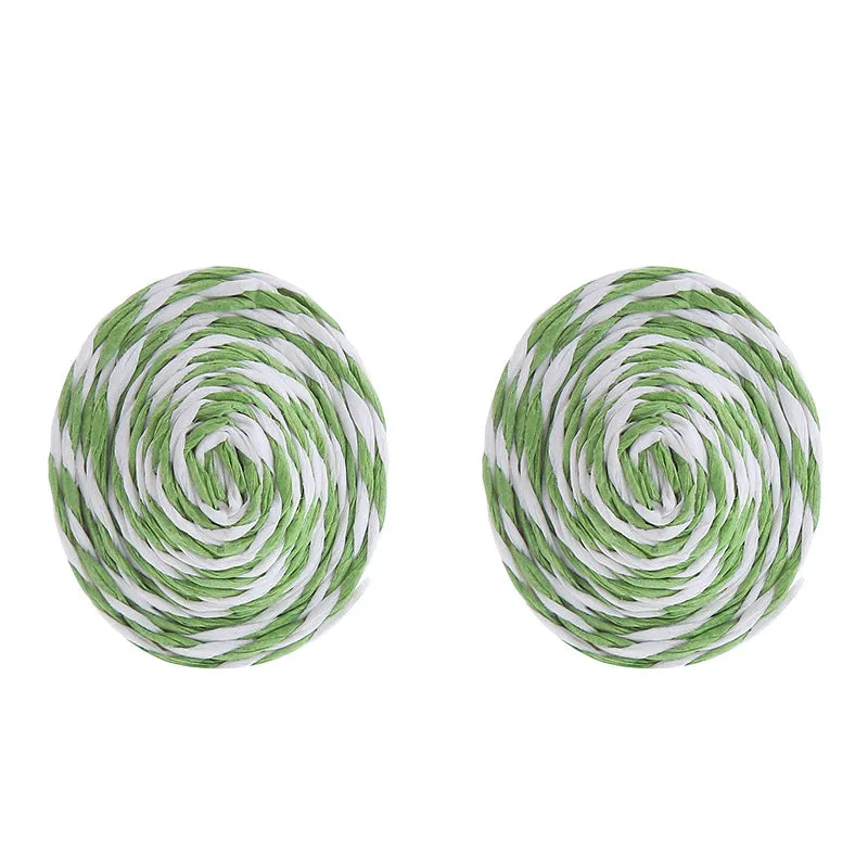 Wholesale Raffia Colorblock Oval Ear Studs
