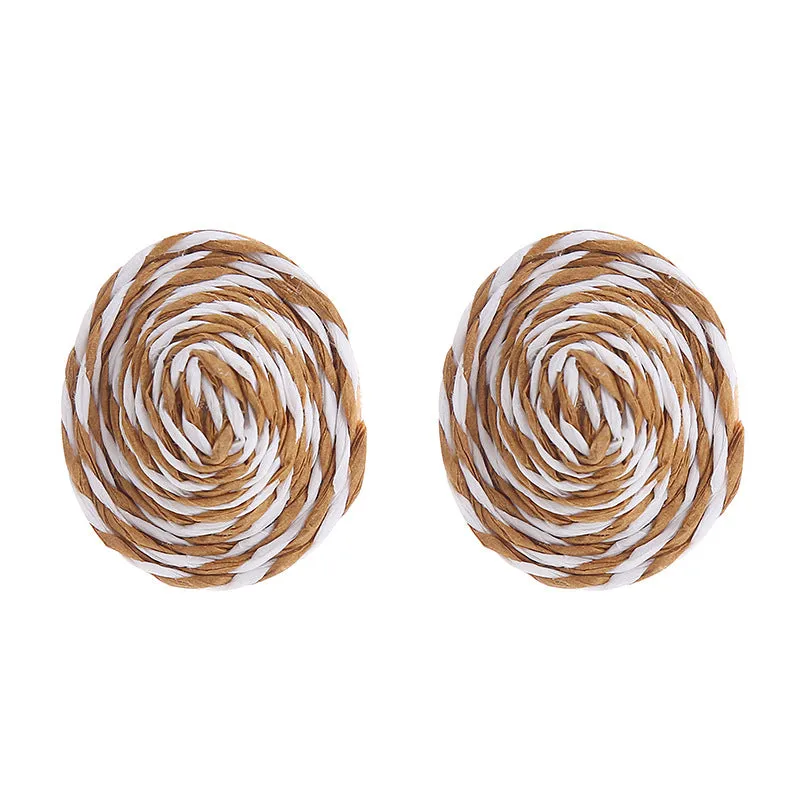 Wholesale Raffia Colorblock Oval Ear Studs