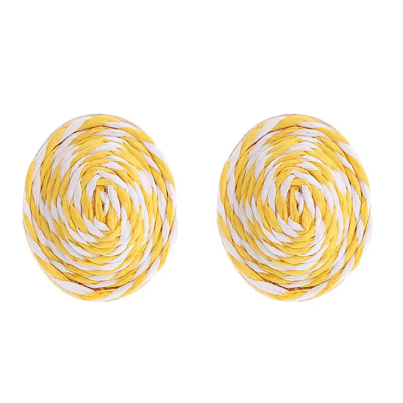 Wholesale Raffia Colorblock Oval Ear Studs