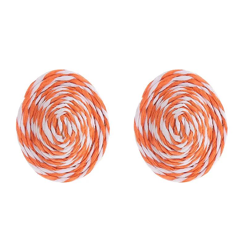 Wholesale Raffia Colorblock Oval Ear Studs
