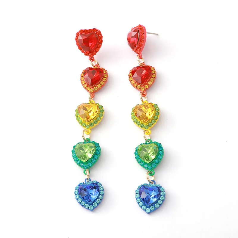 Wholesale Rainbow Color Heart Diamond Copper Ear Studs