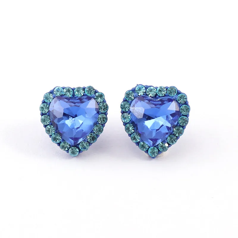 Wholesale Rainbow Color Heart Diamond Copper Ear Studs