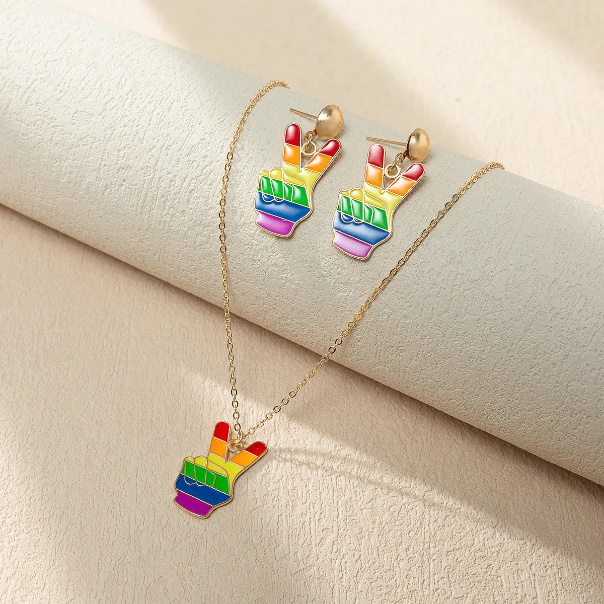 Wholesale Rainbow Element Design Dripping Oil Necklace Earring Set