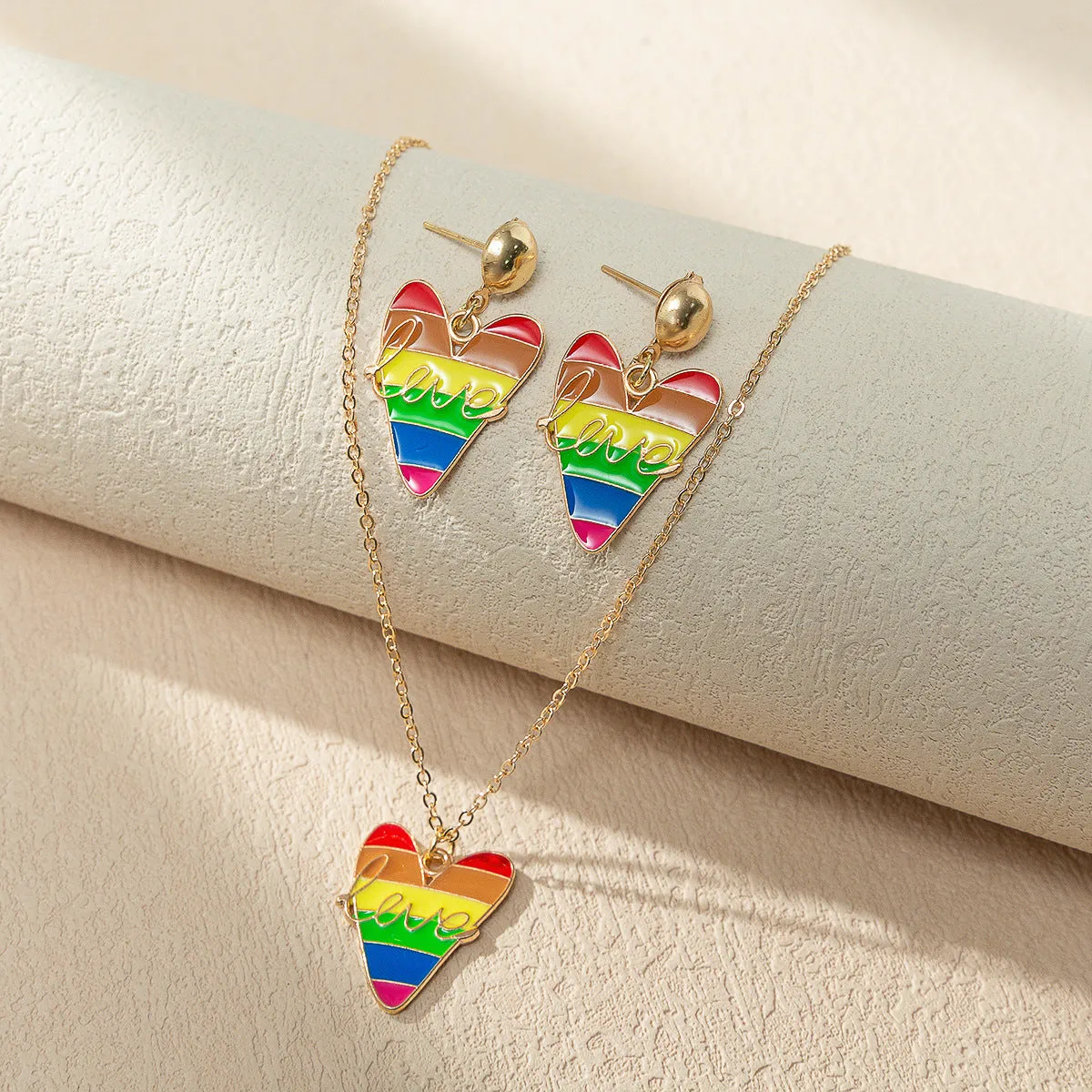 Wholesale Rainbow Element Design Dripping Oil Necklace Earring Set