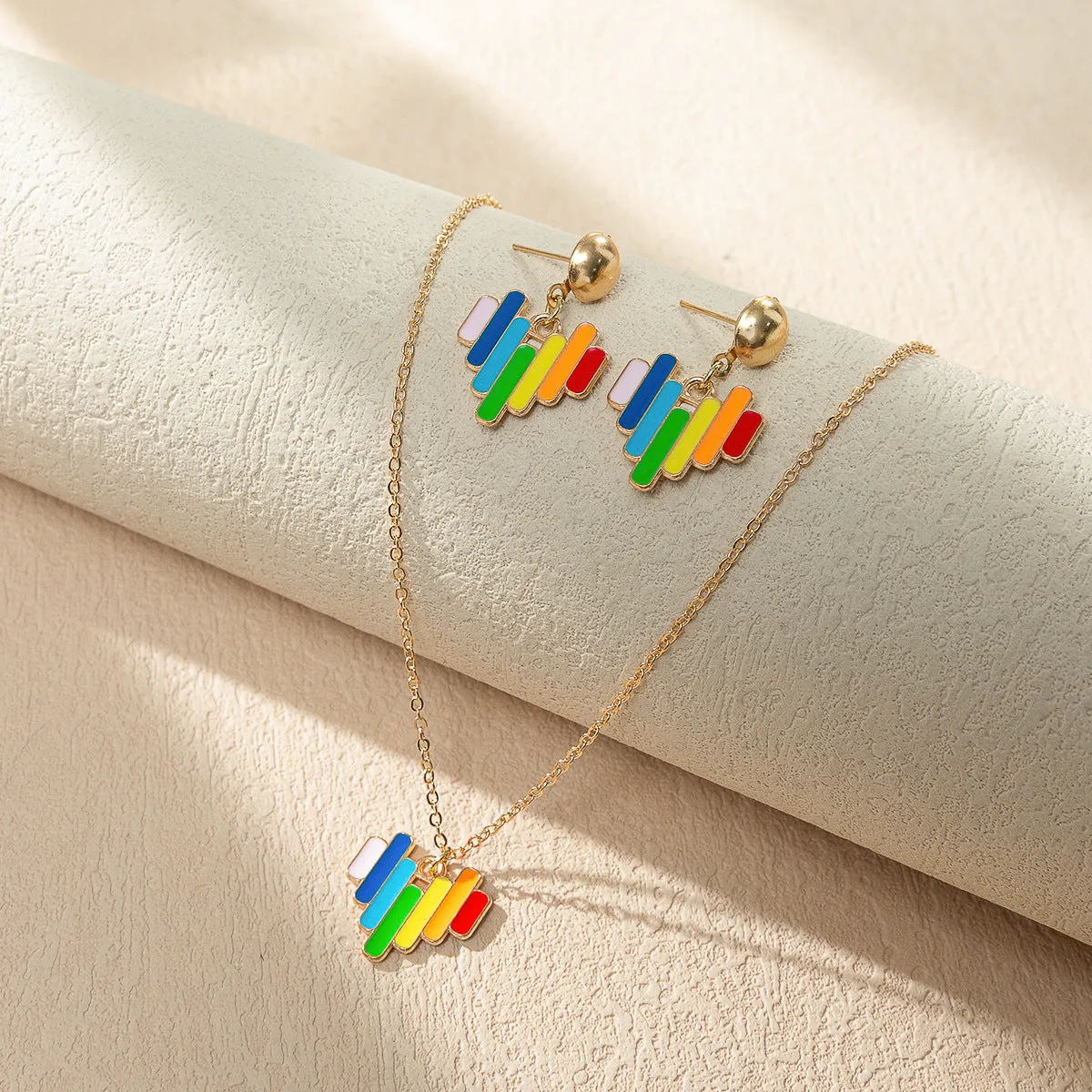 Wholesale Rainbow Element Design Dripping Oil Necklace Earring Set