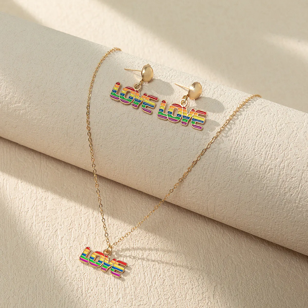 Wholesale Rainbow Element Design Dripping Oil Necklace Earring Set