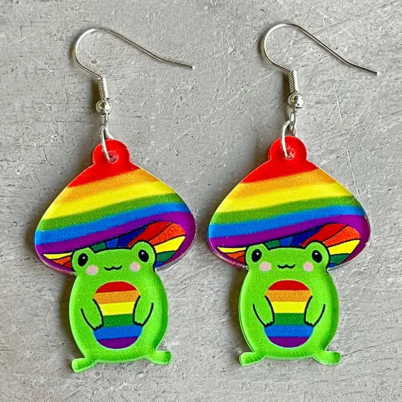 Wholesale Rainbow Game Machine Mushroom Elf Drink Color Pen Acrylic Fun Earrings