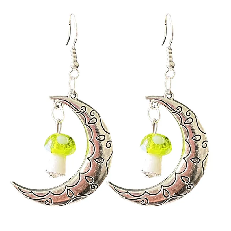 Wholesale Retro Bohemian Three-dimensional Glazed Mushroom Moon Mysterious Ethnic Style Pine Stone Earrings