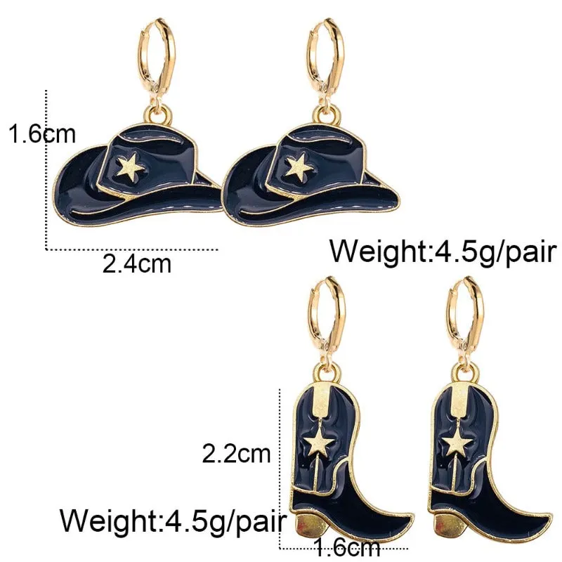 Wholesale Retro Cowboy Boots Fashion Hat Alloy Drip Oil Pendant Earrings
