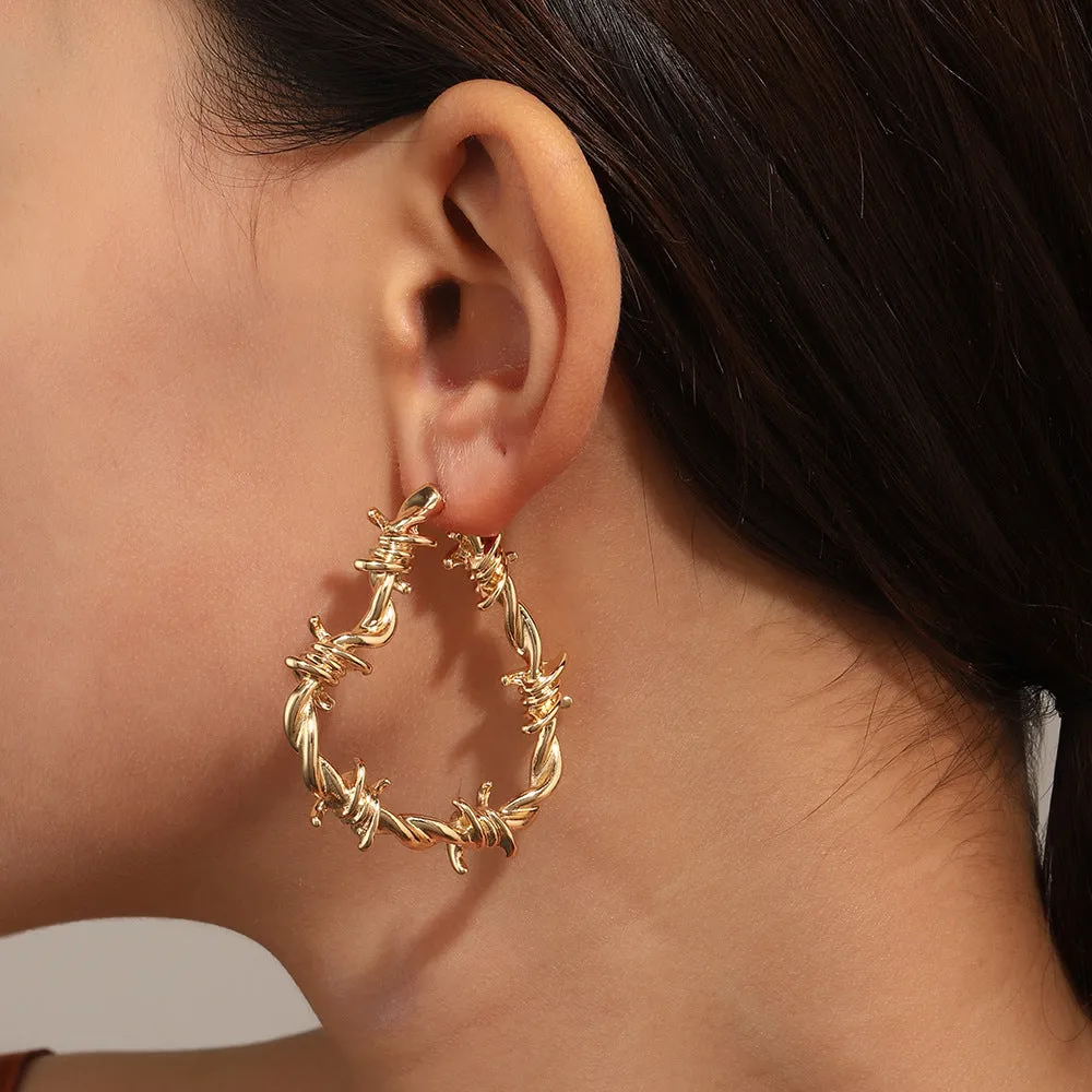 Wholesale Retro Exaggerated Cold Wind Thorn Love Earrings
