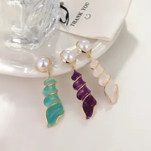 Wholesale Retro Exaggerated Pearl Oil Drop Conch Earrings