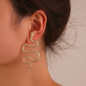 Wholesale Retro Exaggerated Snake Punk Geometric Alloy Carved Animal Snake Earrings