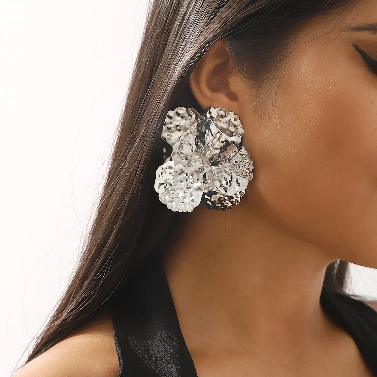 Wholesale Retro Exaggerated Three-dimensional Concave and Convex Texture Flower Earrings