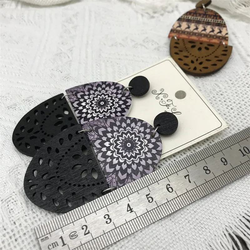 Wholesale Retro Exaggerated Wood Print Hollow Earrings