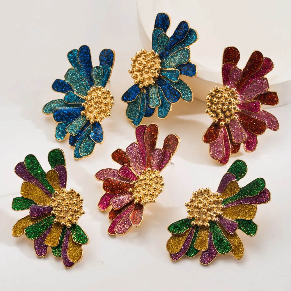 Wholesale Retro Fashion Alloy Oil Drop Flower Earrings Explosions Light Luxury Carnival All-match Elegant Earrings