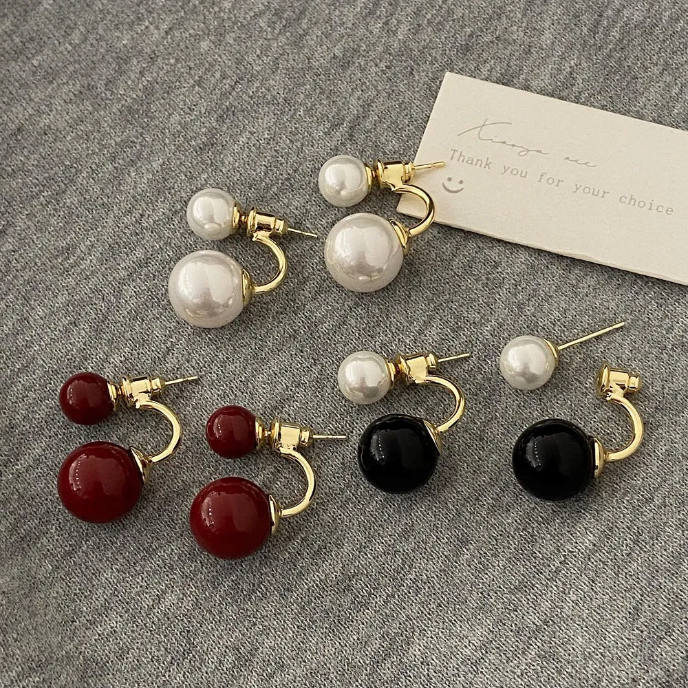 Wholesale Retro Front and Back Large and Small Beads One Style Two-wear Versatile Earrings