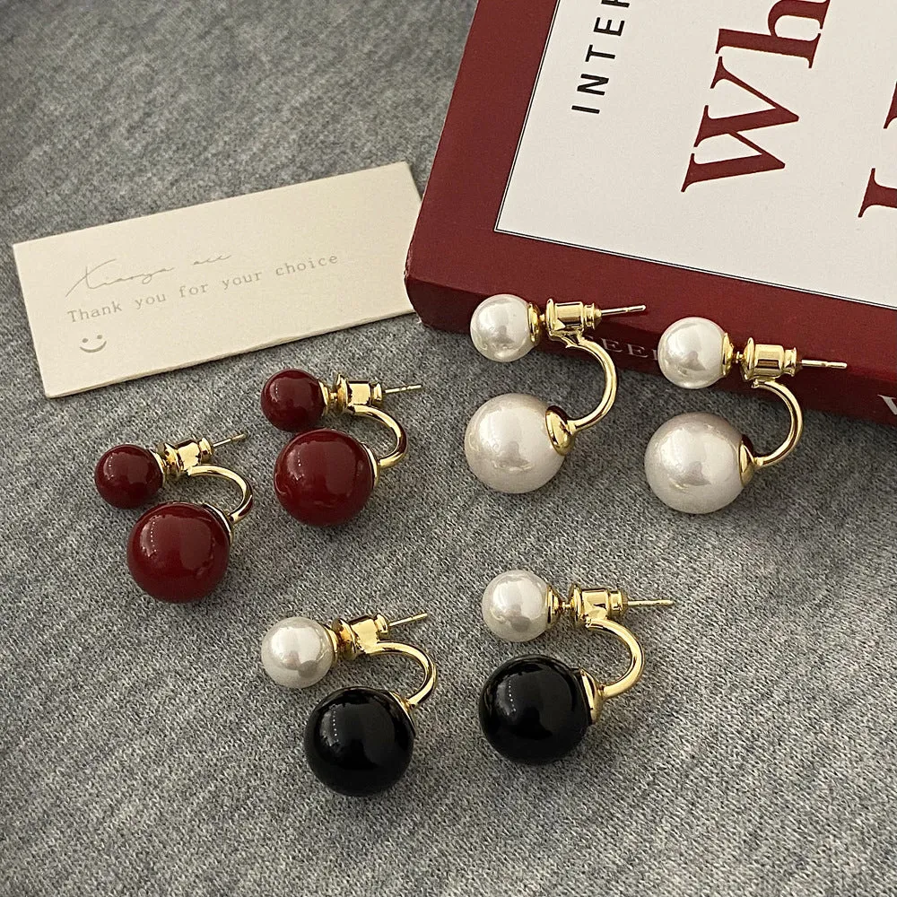 Wholesale Retro Front and Back Large and Small Beads One Style Two-wear Versatile Earrings