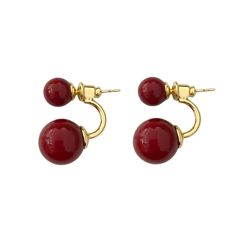 Wholesale Retro Front and Back Large and Small Beads One Style Two-wear Versatile Earrings