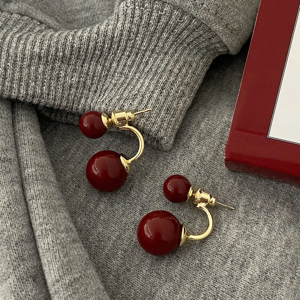 Wholesale Retro Front and Back Large and Small Beads One Style Two-wear Versatile Earrings
