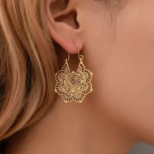 Wholesale Retro Metal Hollow Flower Bohemian Carved Court Style Earrings