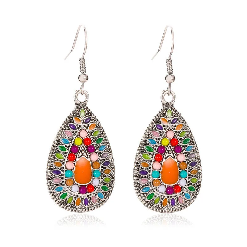 Wholesale Retro Metal Hollow Flower Bohemian Carved Court Style Earrings