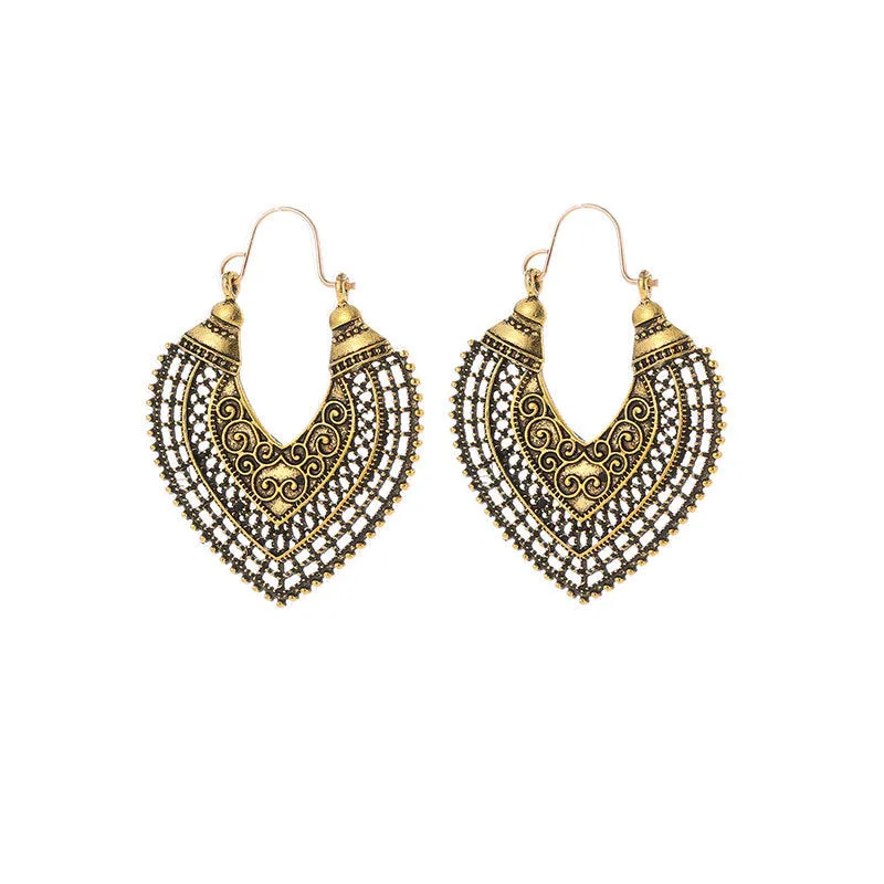 Wholesale Retro Metal Hollow Flower Bohemian Carved Court Style Earrings