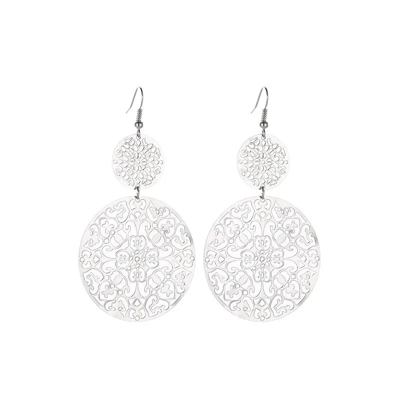 Wholesale Retro Metal Hollow Flower Bohemian Carved Court Style Earrings