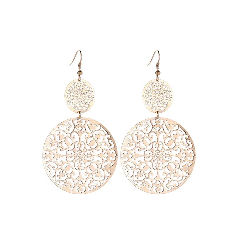 Wholesale Retro Metal Hollow Flower Bohemian Carved Court Style Earrings
