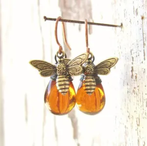 Wholesale retro small bee water drop earrings popular water drop Amber exaggerated earrings jewelry