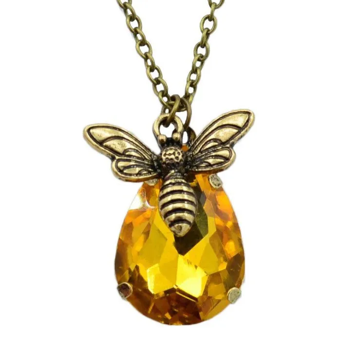 Wholesale retro small bee water drop earrings popular water drop Amber exaggerated earrings jewelry
