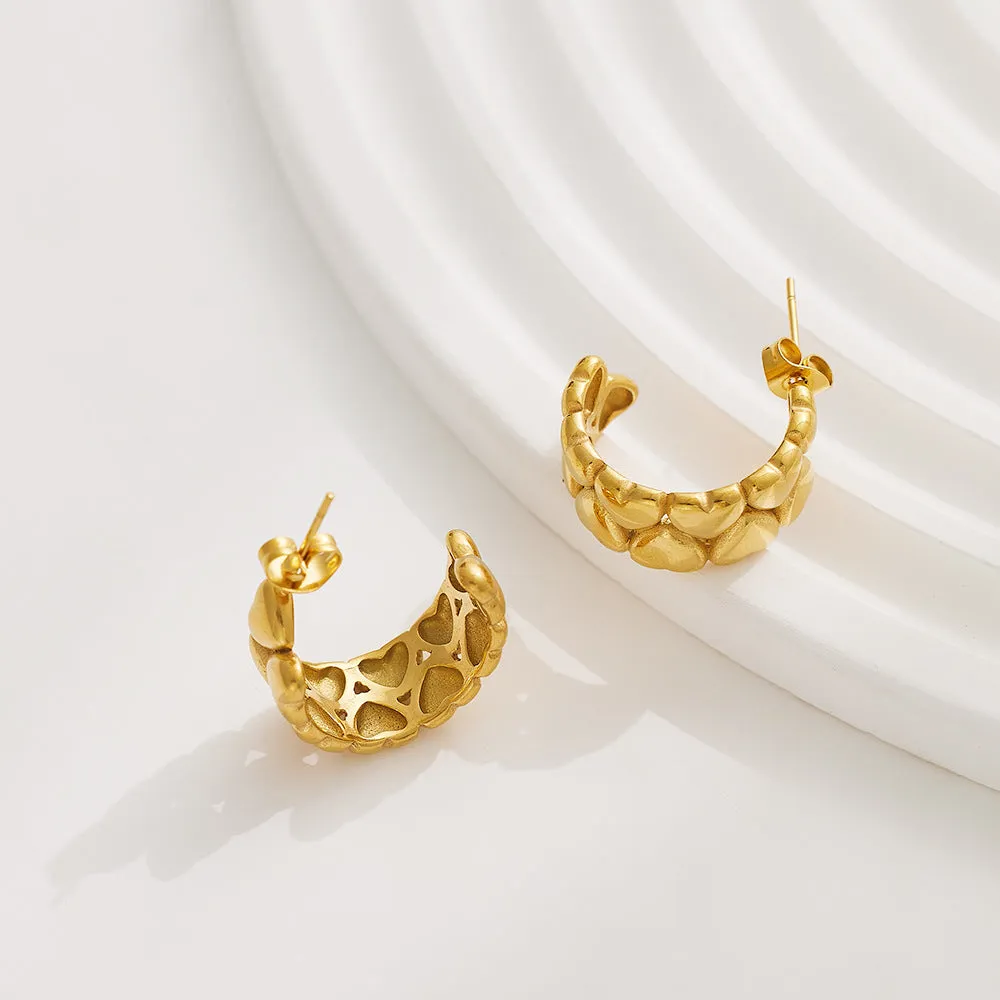 Wholesale Retro Twisted Circle Diamond Braided Wheat Ear C-Shaped Large Arc Gold Earrings