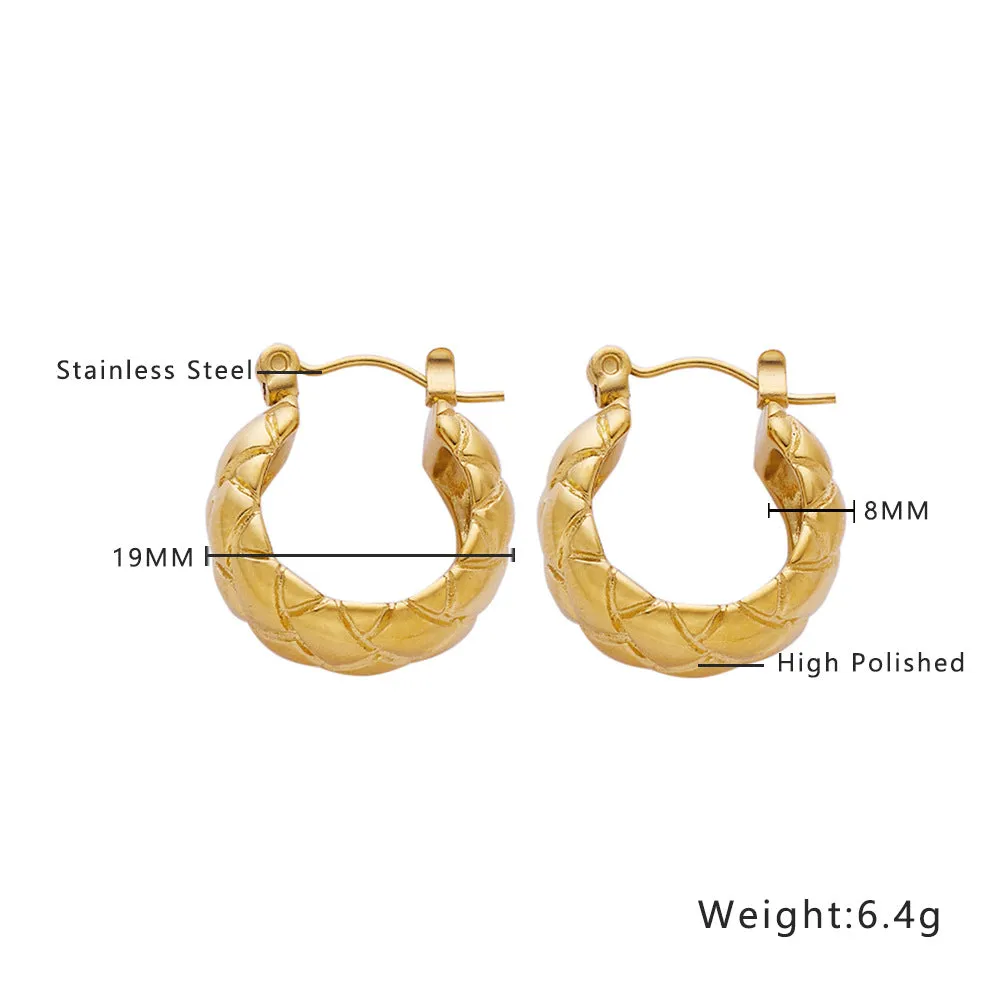 Wholesale Retro Twisted Circle Diamond Braided Wheat Ear C-Shaped Large Arc Gold Earrings