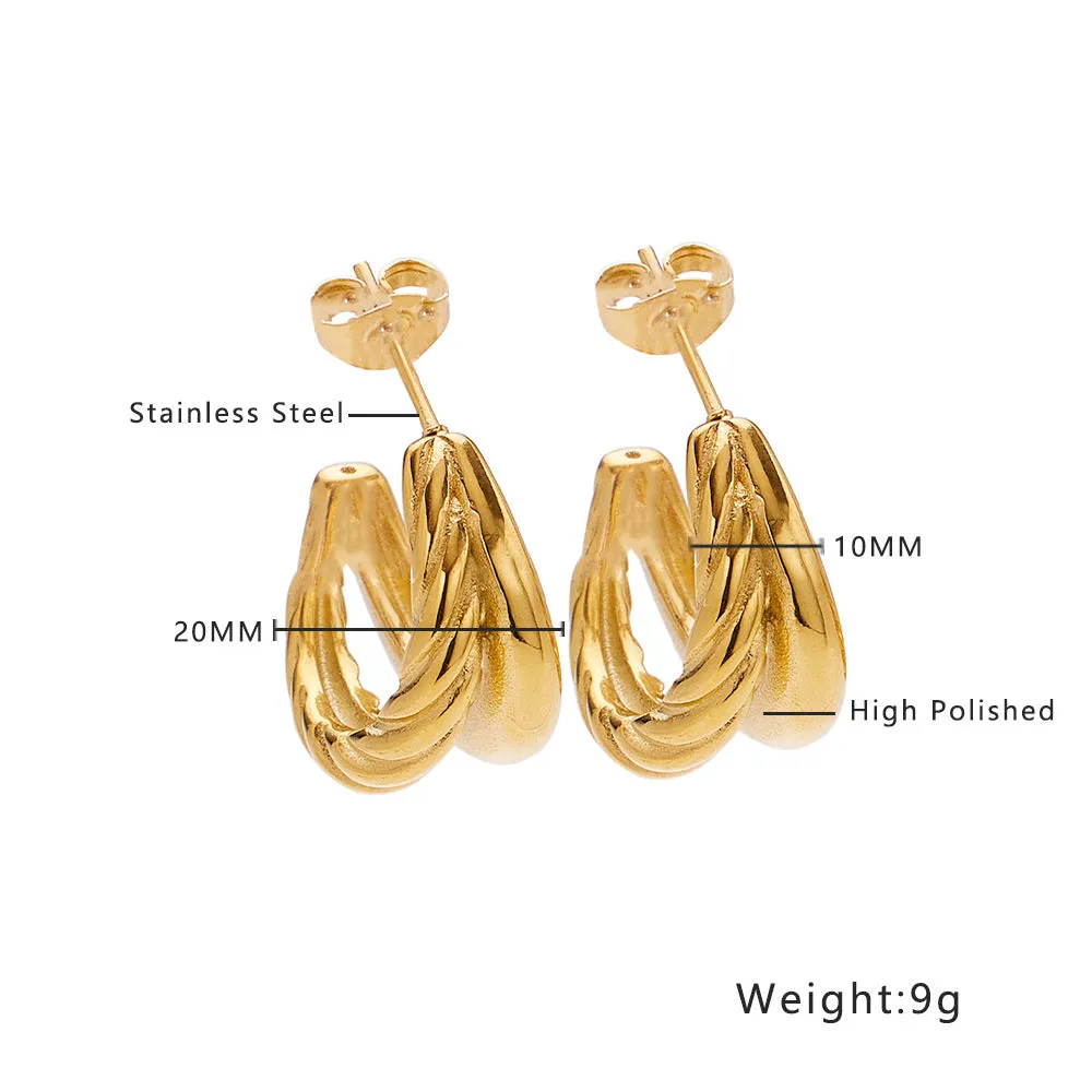 Wholesale Retro Twisted Circle Diamond Braided Wheat Ear C-Shaped Large Arc Gold Earrings