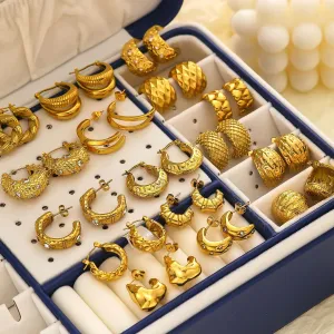 Wholesale Retro Twisted Circle Diamond Braided Wheat Ear C-Shaped Large Arc Gold Earrings