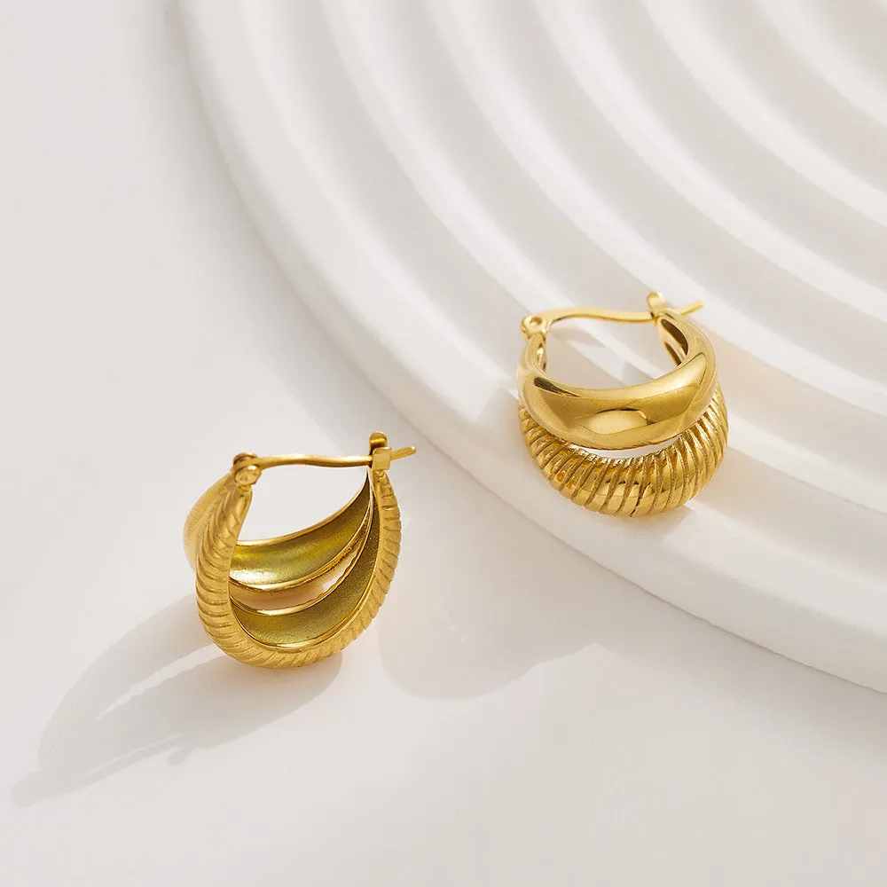 Wholesale Retro Twisted Circle Diamond Braided Wheat Ear C-Shaped Large Arc Gold Earrings