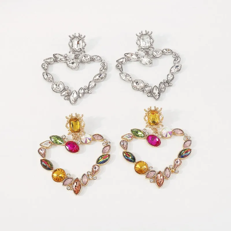 Wholesale Rhinestone Alloy Exaggerated Colored Diamond Gemstone Love Palace Style Earrings
