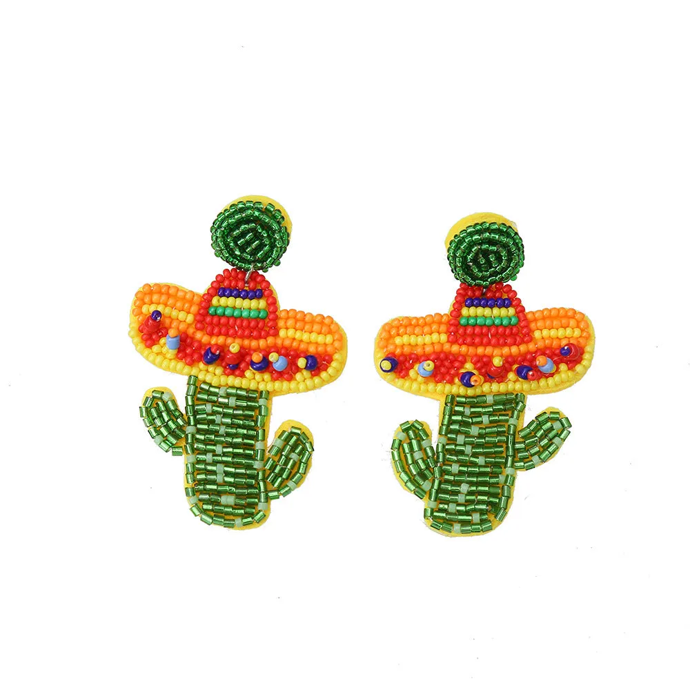 Wholesale rice bead cactus earrings plant series hand-woven creative rice earrings