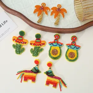 Wholesale rice bead cactus earrings plant series hand-woven creative rice earrings