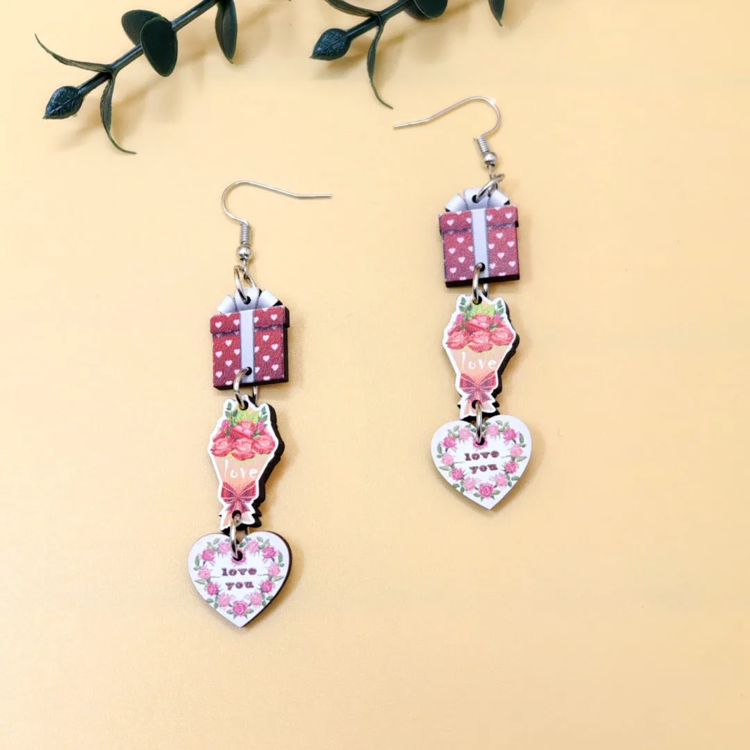Wholesale Romantic Valentine's Day Earrings Pink Love Rose LOVE Cupid Bear Simple Distinctive Earrings