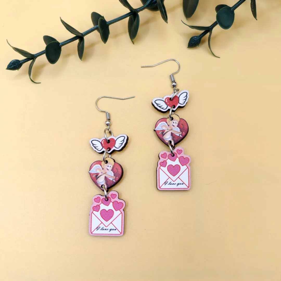 Wholesale Romantic Valentine's Day Earrings Pink Love Rose LOVE Cupid Bear Simple Distinctive Earrings