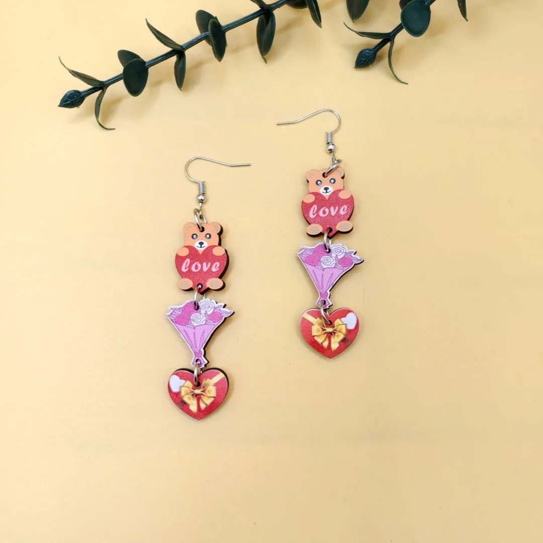 Wholesale Romantic Valentine's Day Earrings Pink Love Rose LOVE Cupid Bear Simple Distinctive Earrings