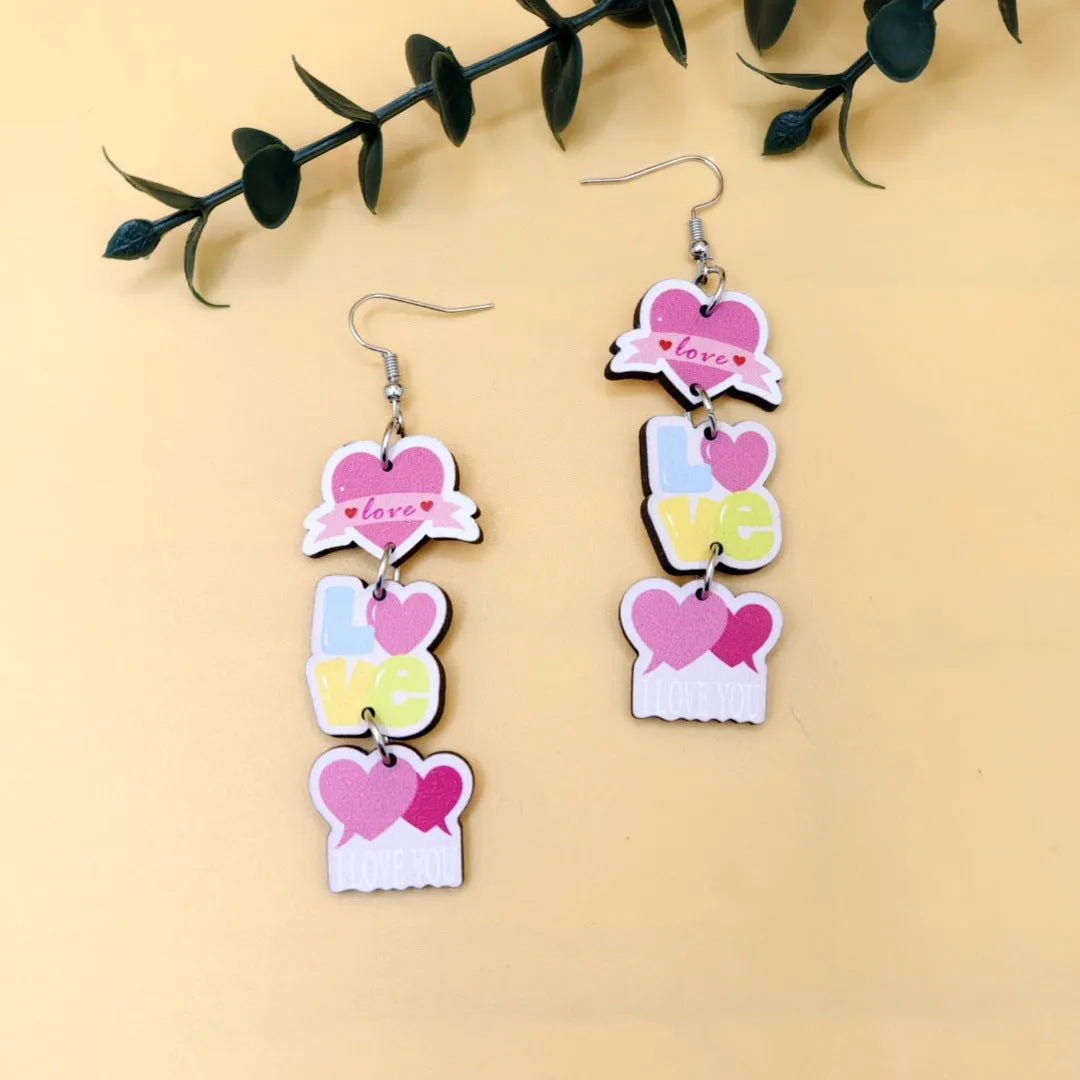 Wholesale Romantic Valentine's Day Earrings Pink Love Rose LOVE Cupid Bear Simple Distinctive Earrings