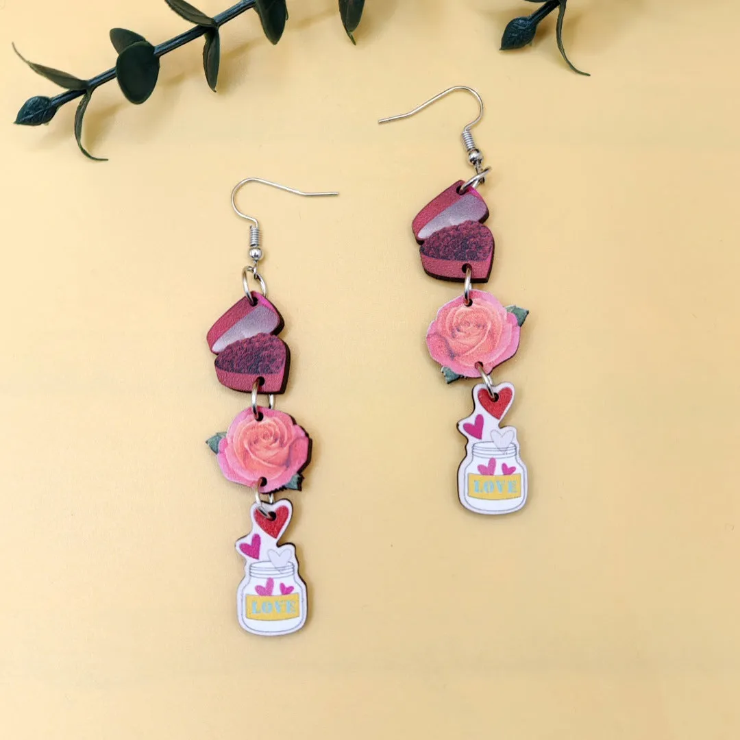 Wholesale Romantic Valentine's Day Earrings Pink Love Rose LOVE Cupid Bear Simple Distinctive Earrings