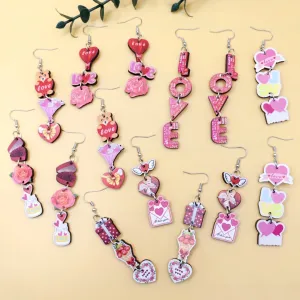 Wholesale Romantic Valentine's Day Earrings Pink Love Rose LOVE Cupid Bear Simple Distinctive Earrings