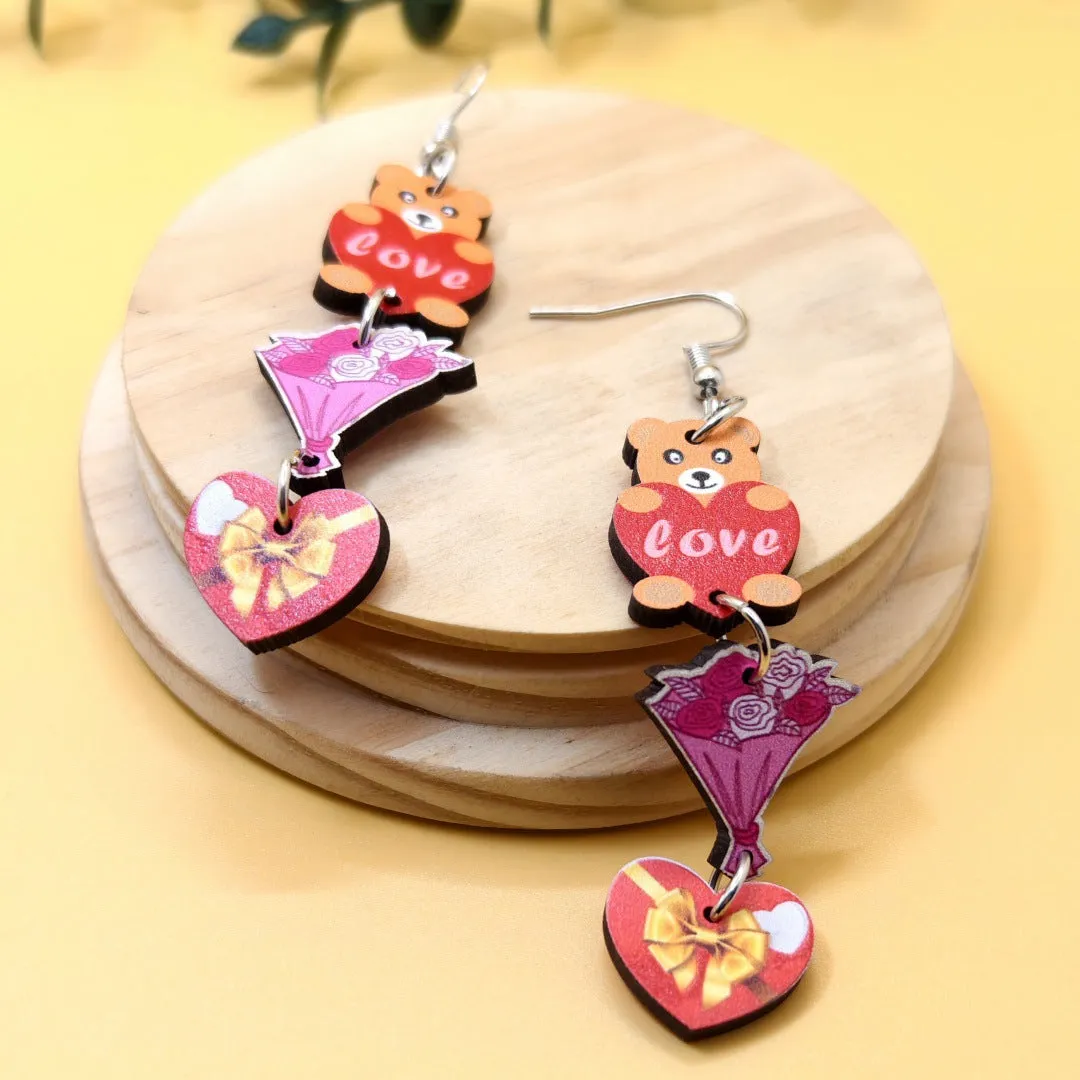 Wholesale Romantic Valentine's Day Earrings Pink Love Rose LOVE Cupid Bear Simple Distinctive Earrings