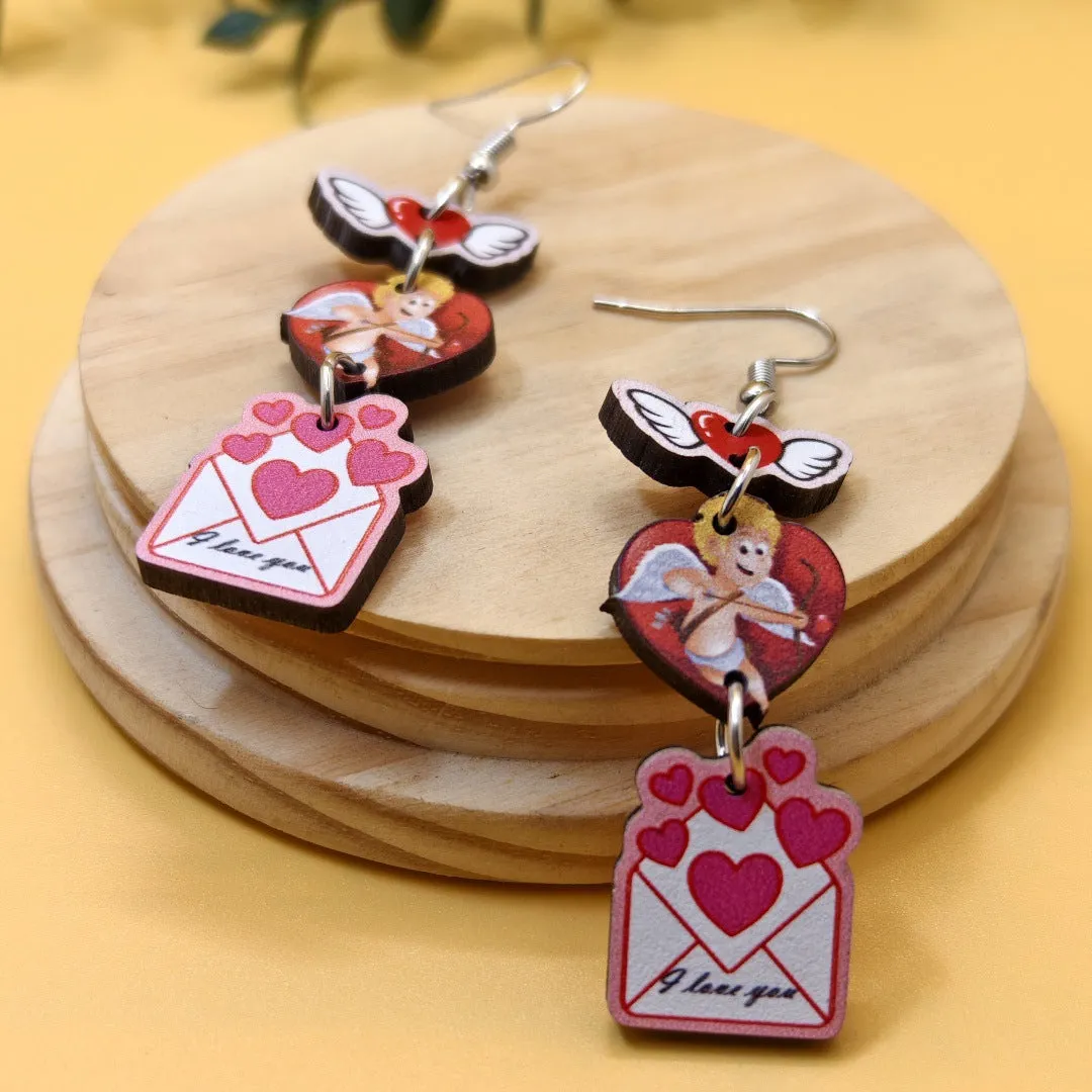 Wholesale Romantic Valentine's Day Earrings Pink Love Rose LOVE Cupid Bear Simple Distinctive Earrings