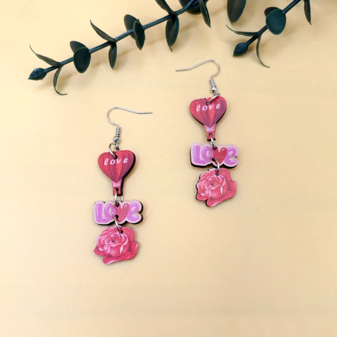 Wholesale Romantic Valentine's Day Earrings Pink Love Rose LOVE Cupid Bear Simple Distinctive Earrings