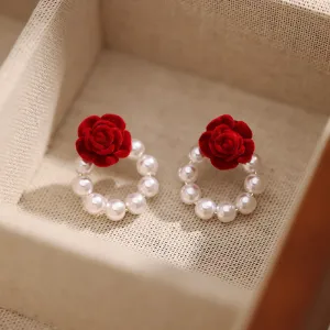 Wholesale Rose Pearl Vintage Alloy Earrings
